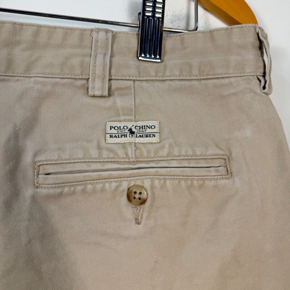 Vintage Polo Ralph Lauren Chino Shorts Mens 36 Tan Pleated Cotton Khaki 8 Inseam